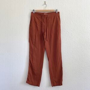 Per Se Linen Blend Straight Leg Pull-On Pant Relaxed Terra Cotta Orange Red Boho